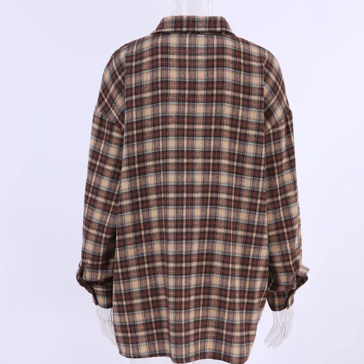 Vintage geruite damesblouse met lange mouwen