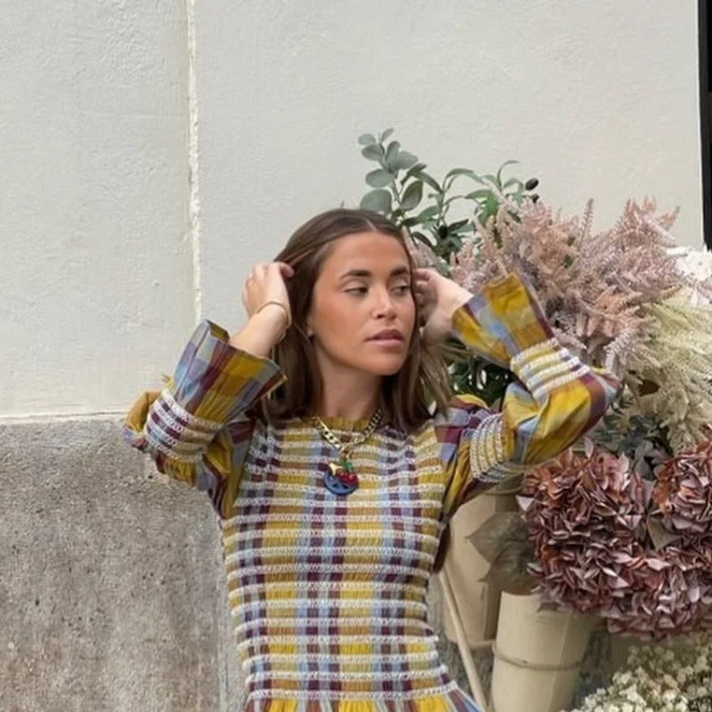 Dames geruite pofmouw T-shirt