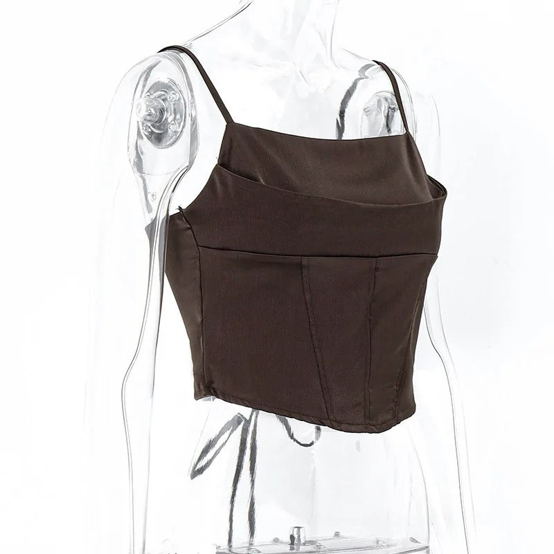 Dames crop top met vetersluiting en open rug