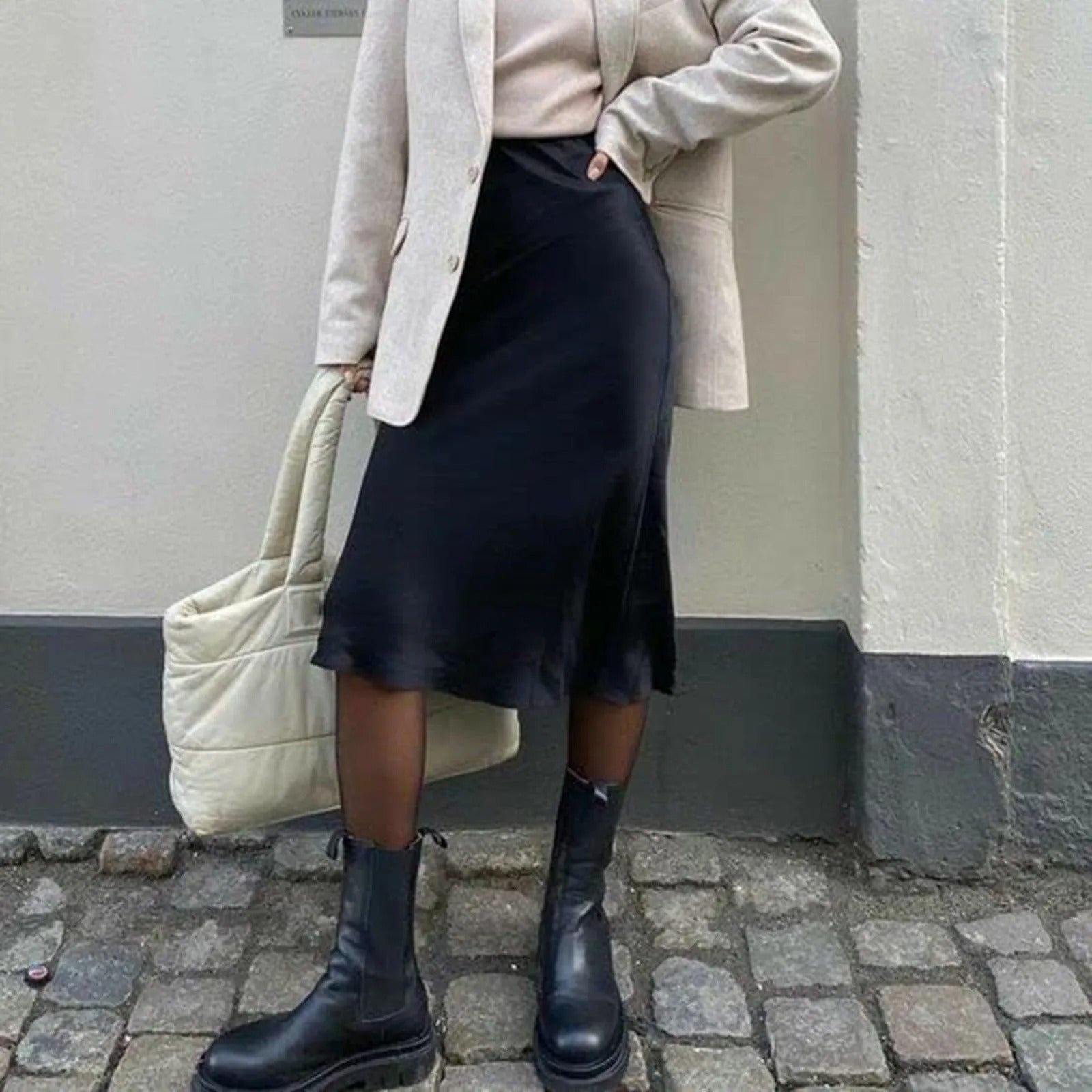 Damesrok Satijn A-lijn Knielange Rok