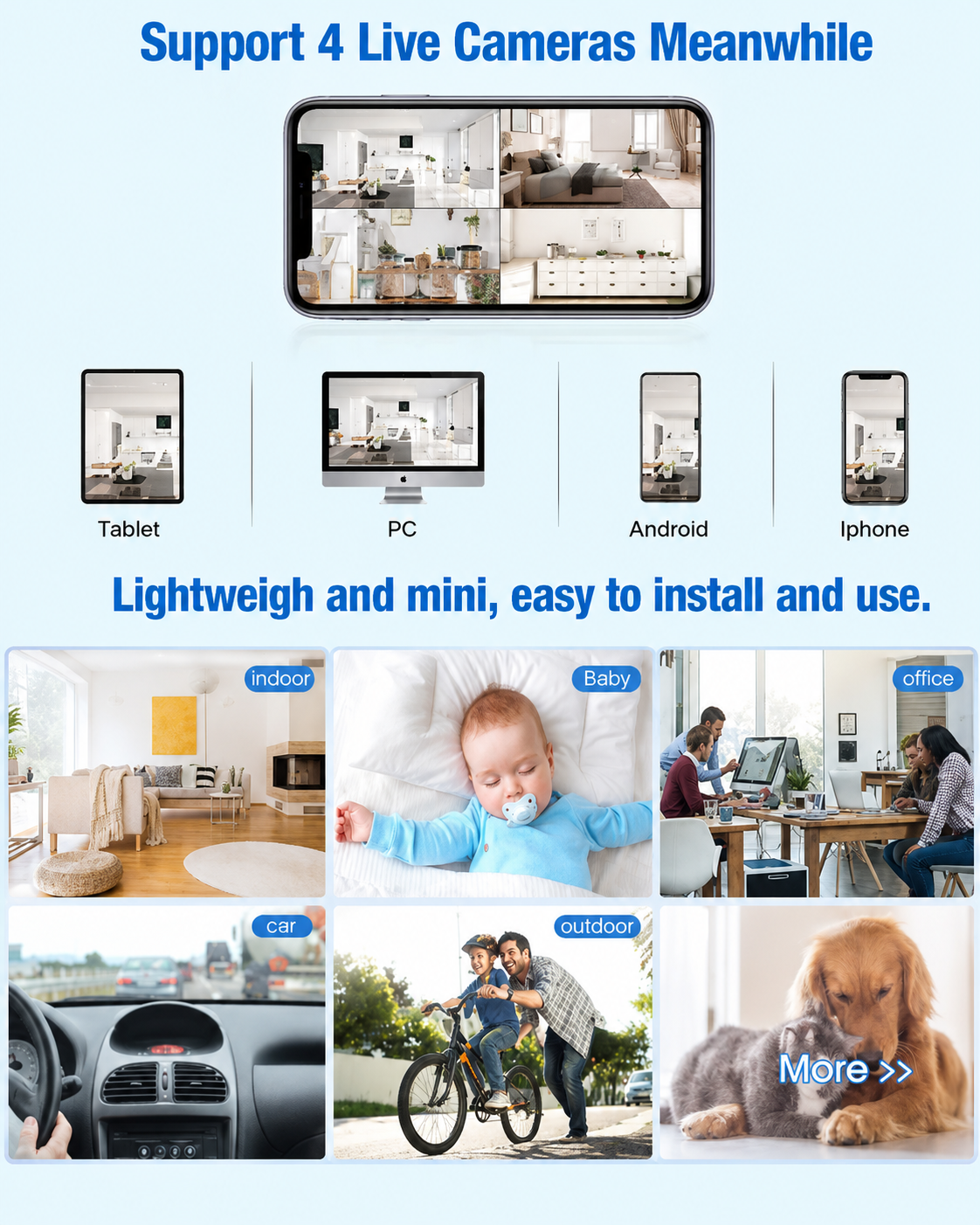 Draadloze Mini Camera met Audio en Video Livestream 1080P HD