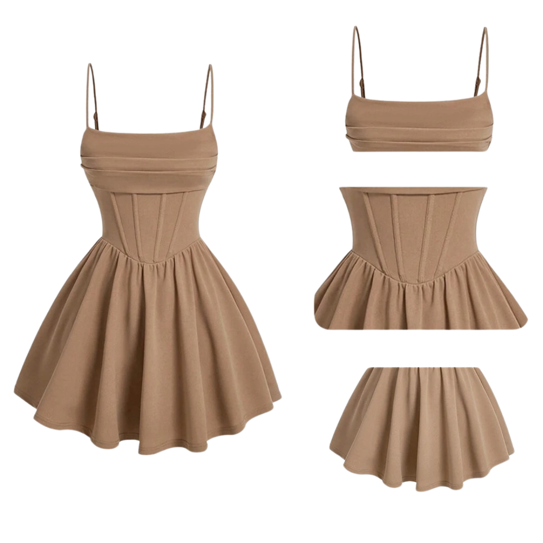 Dames A-lijn mini-jurk met vierkante hals en mouwloze mouwen