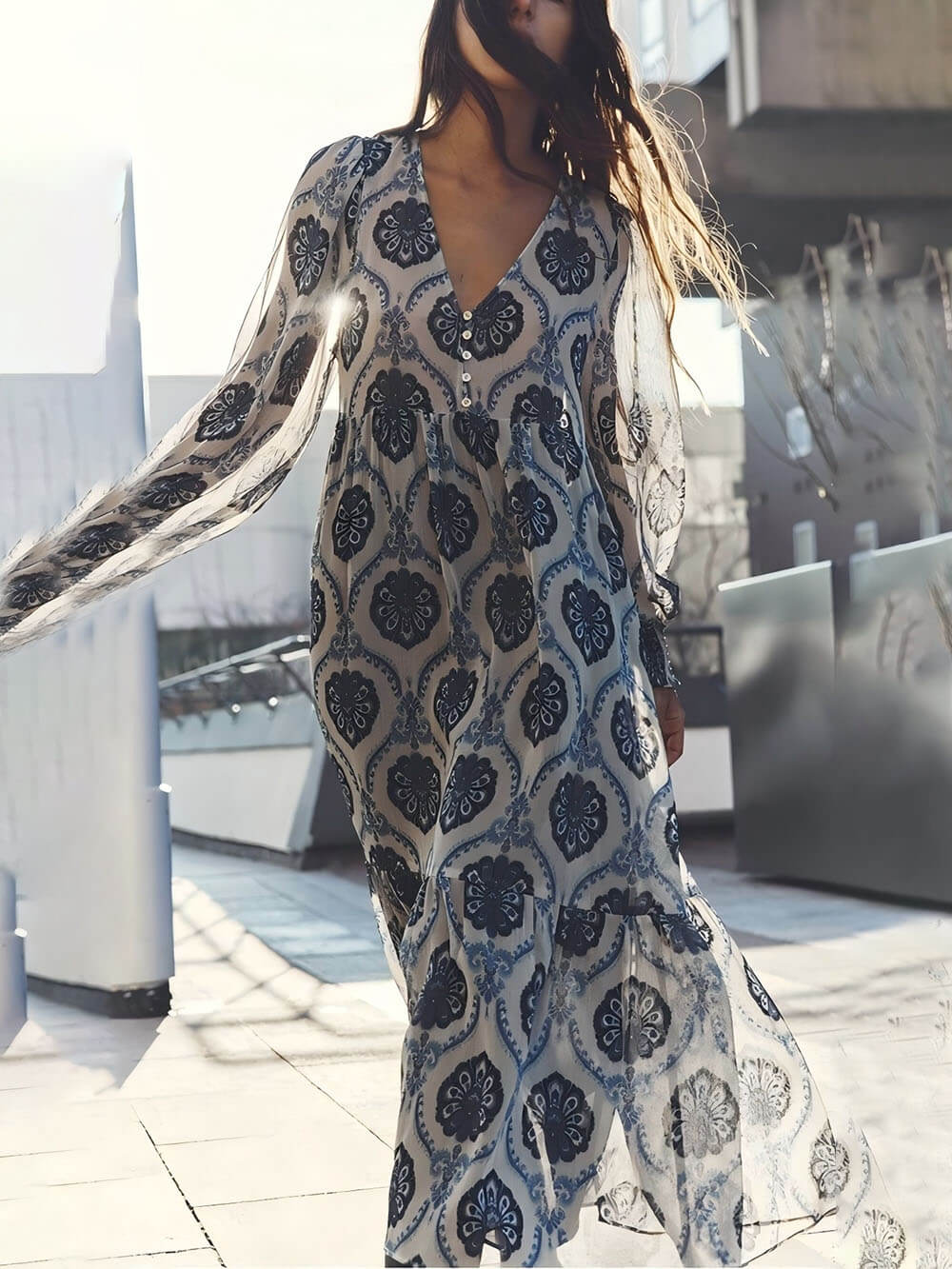 Dames casual jurk met metallic print