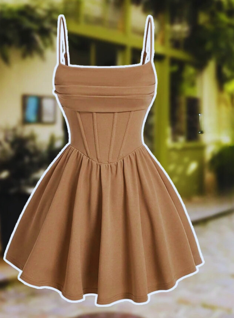 Dames A-lijn mini-jurk met vierkante hals en mouwloze mouwen