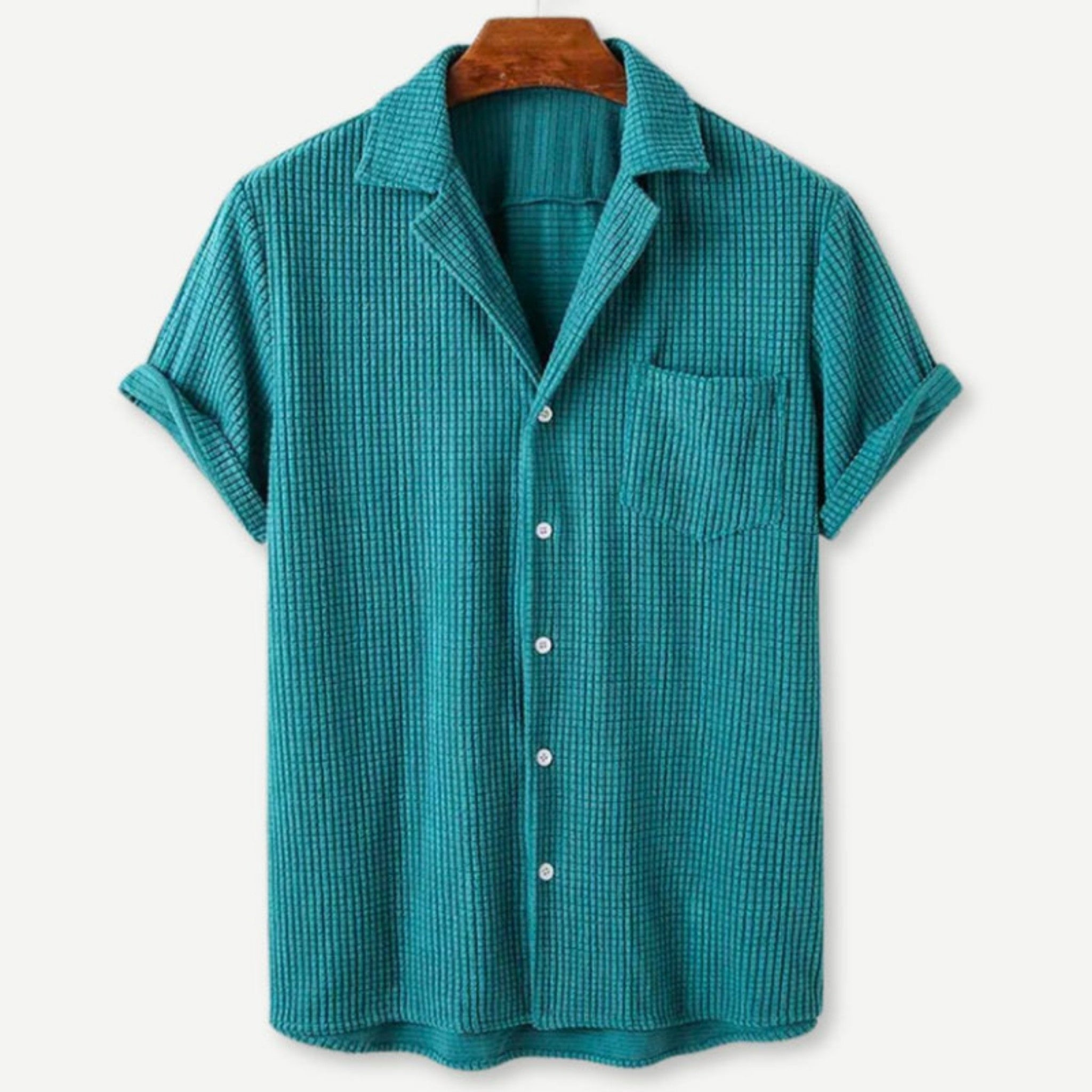Heren Knitted Waffle Shirt Casual Katoen