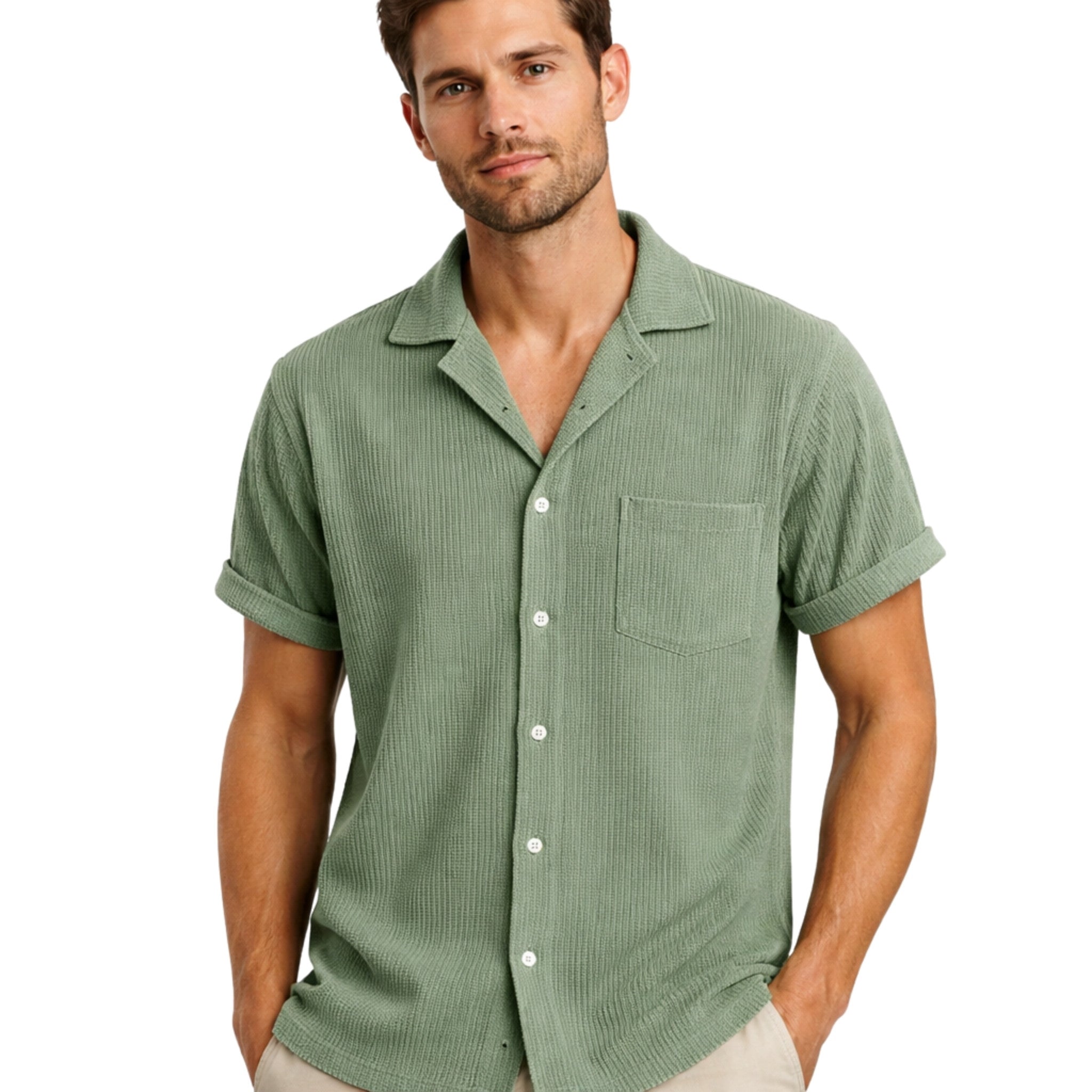 Heren Knitted Waffle Shirt Casual Katoen