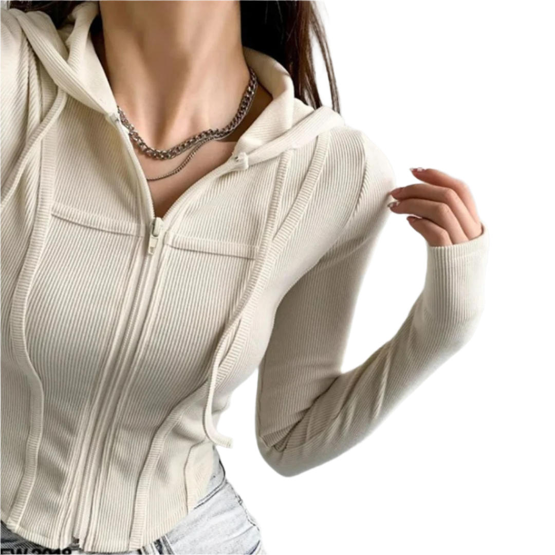 Dames Zip Up Crop Fitted Hoodie