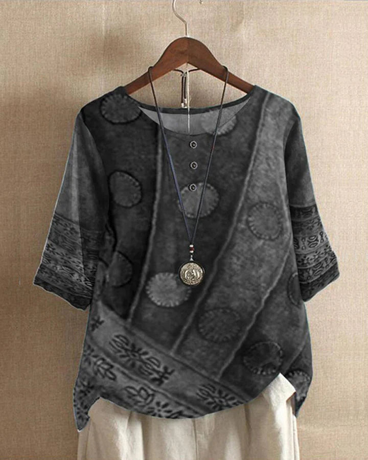 Dames Blouse Kleurrijk Vintage Loose Fit Katoen-3