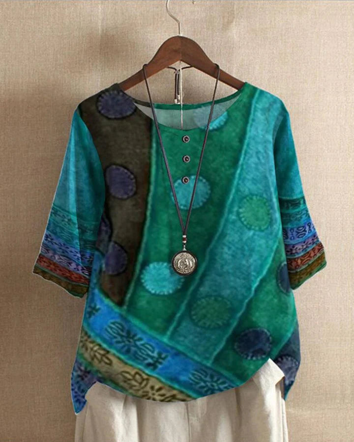 Dames Blouse Kleurrijk Vintage Loose Fit Katoen-1