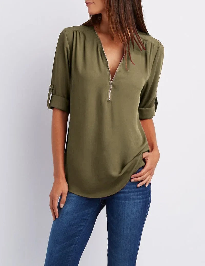 Vrouwen Blouse met Diepe V-Hals Chiffon