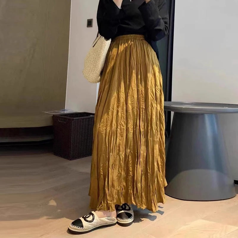 Satijnen geplooide maxi-rok voor dames