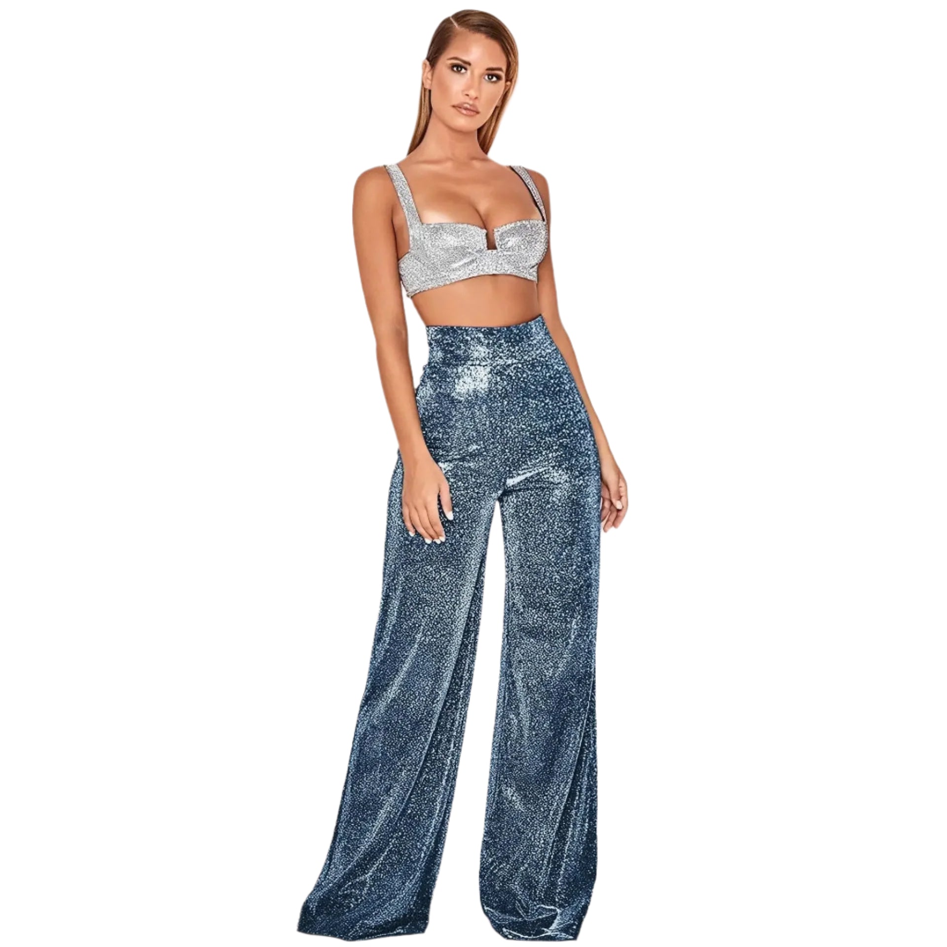 Damesbroek met hoge taille en wijde pijpen