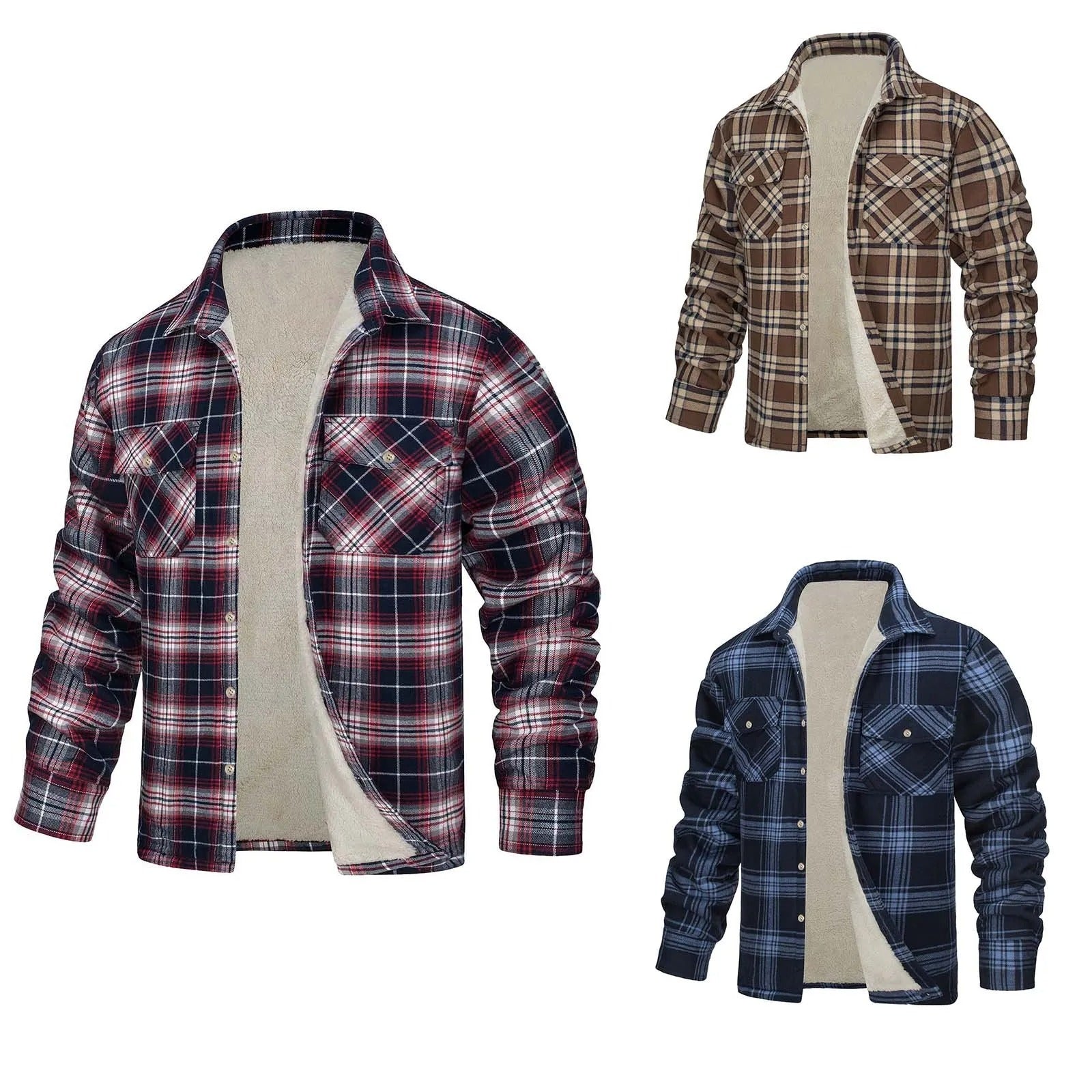 Heren flanel katoenen geruite jas