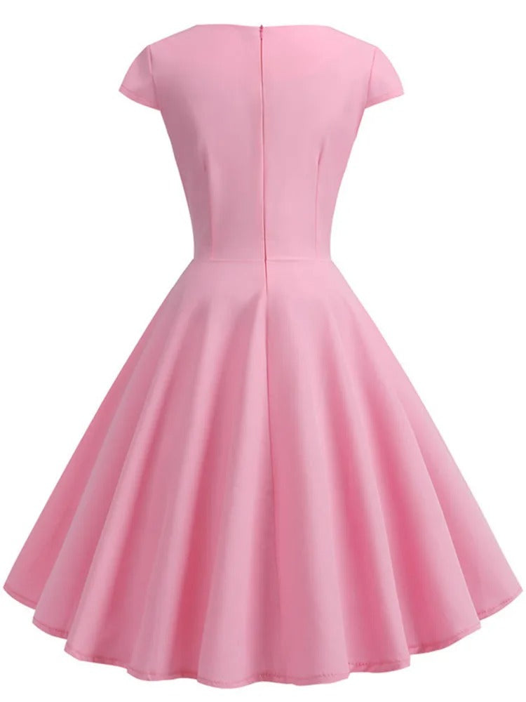 Dames V-hals Vintage Midi Dress