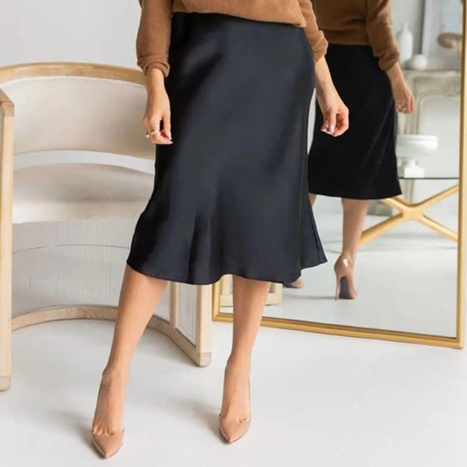 Damesrok Satijn A-lijn Knielange Rok