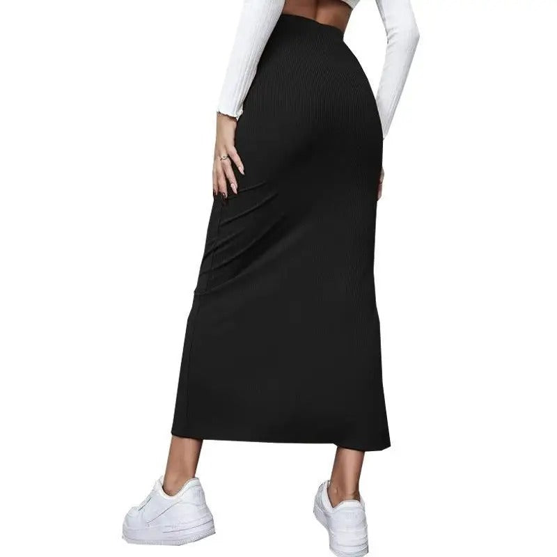 Dames hoge taille geribbelde splitrok