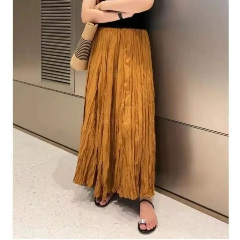 Satijnen geplooide maxi-rok voor dames