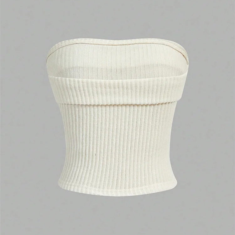 Dames geribbelde strapless slim fit tube top