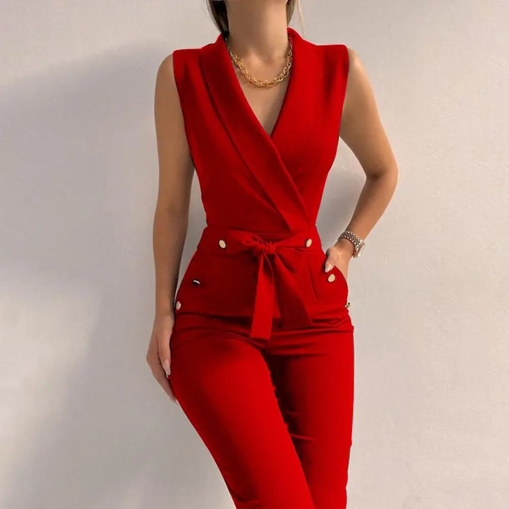 Casual dames-jumpsuit met V-hals