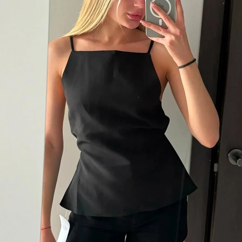 Dames top met vierkante hals en open rug