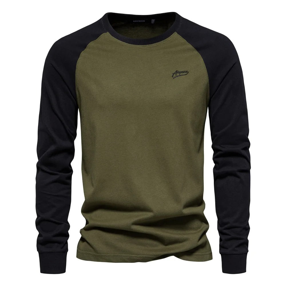 Heren-T-shirt met lange mouwen en patchwork