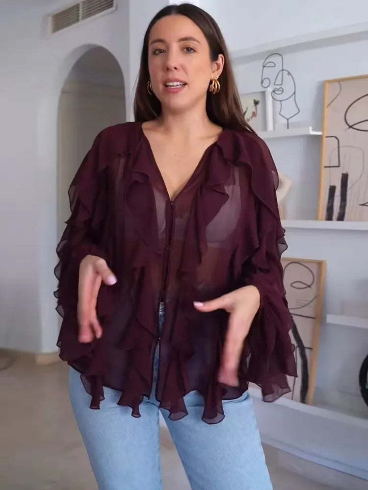 Dames doorschijnende gelaagde blouse