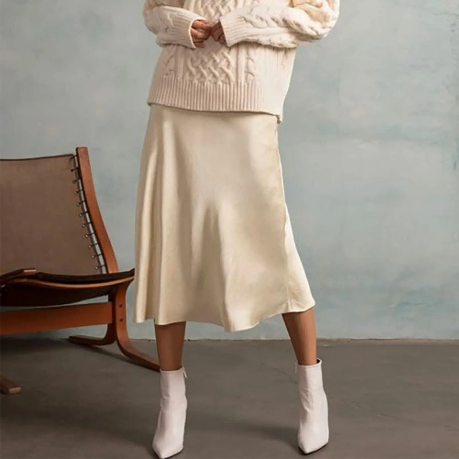 Damesrok Satijn A-lijn Knielange Rok