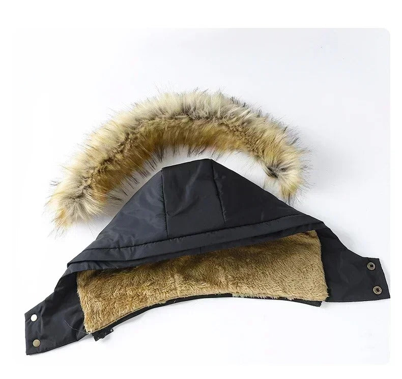 Herenjas met fleece gevoerde bontkraag