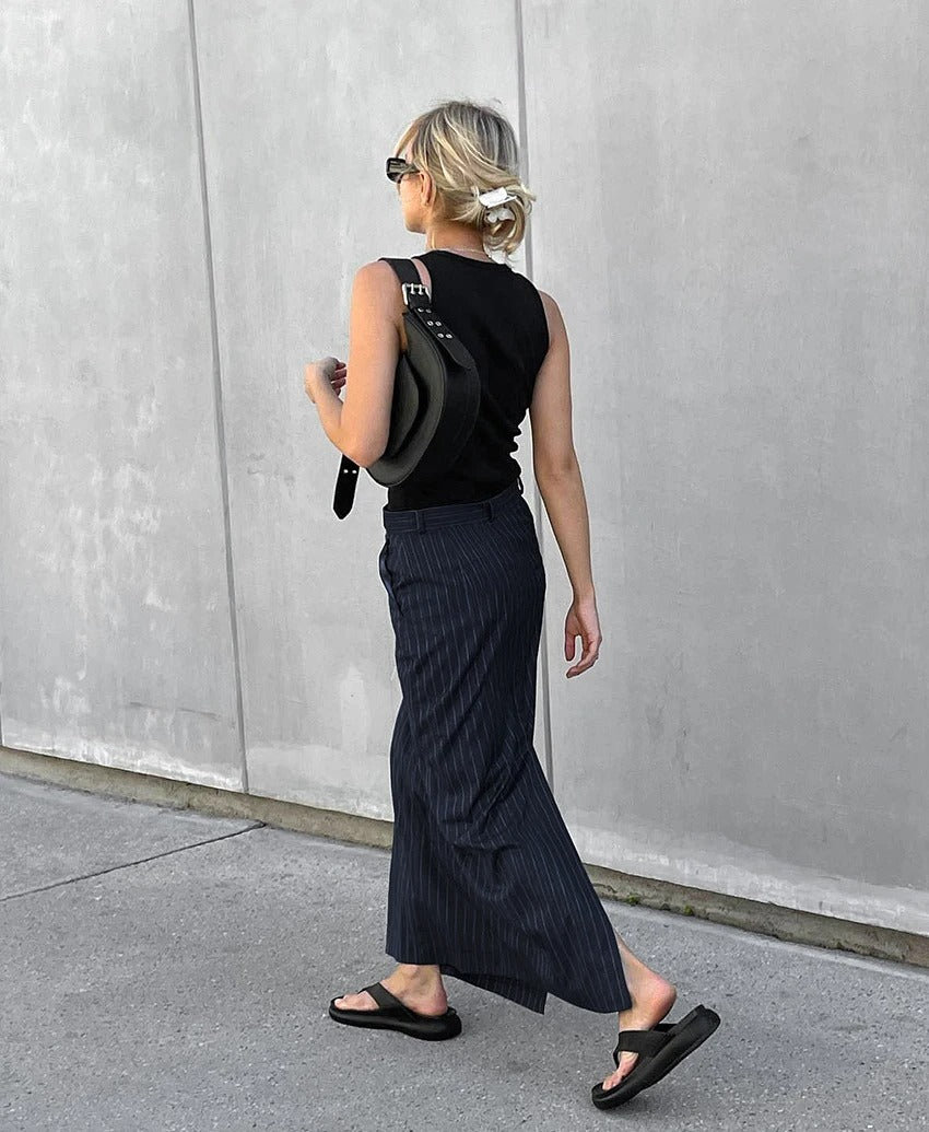 Gestreepte twill rechte rok voor dames