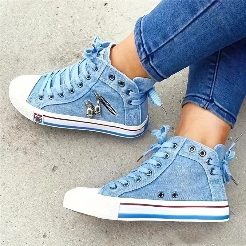 Dames Denim Style Hi-Top Sneakers
