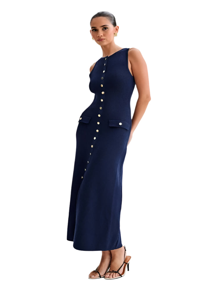 Knoopsluiting gebreide bodycon damesjurk
