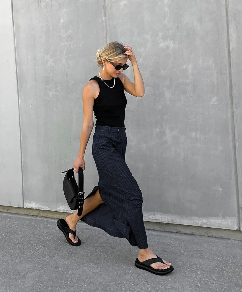 Gestreepte twill rechte rok voor dames