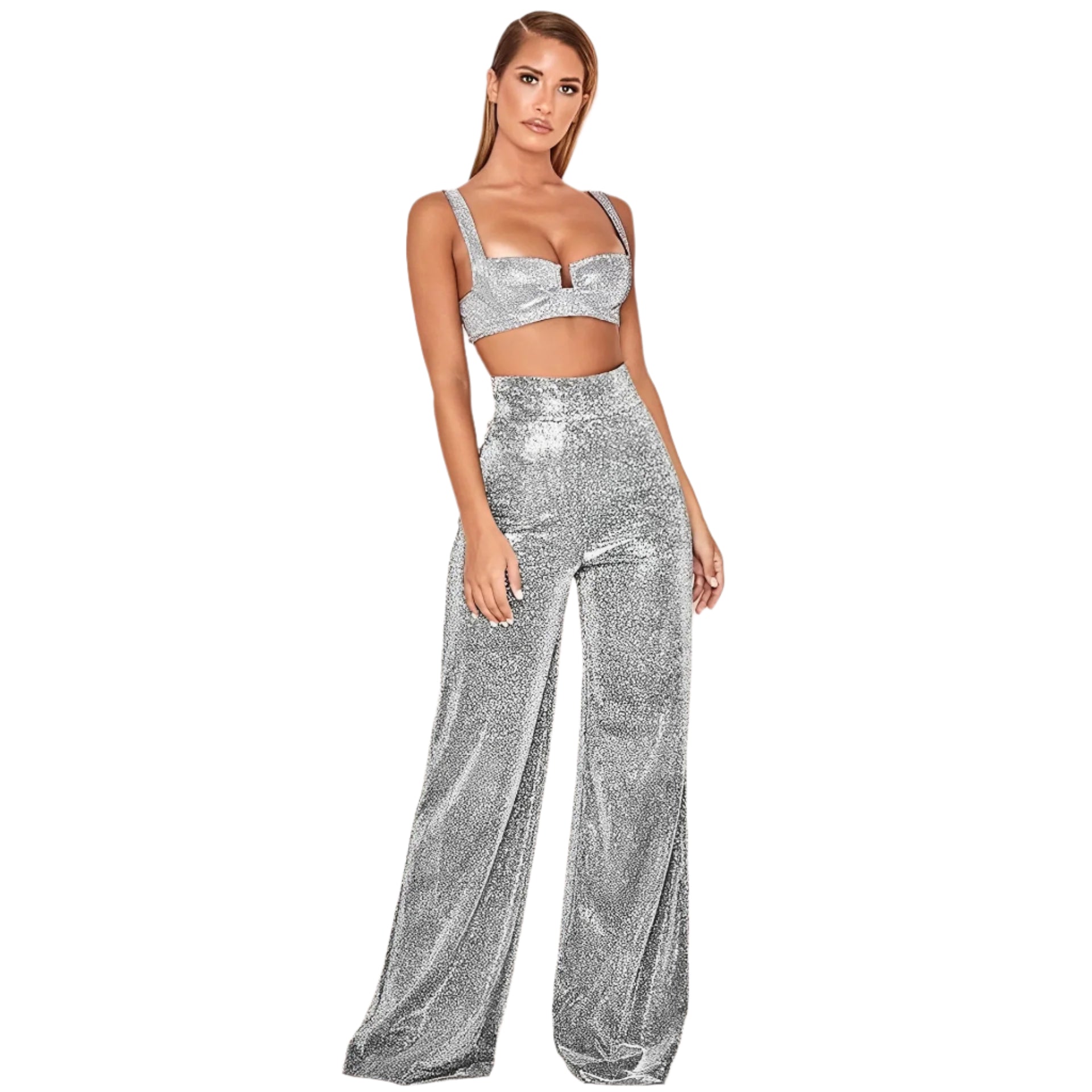 Damesbroek met hoge taille en wijde pijpen