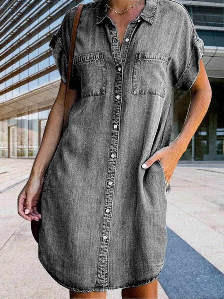 Casual losse denim overhemdjurk voor dames