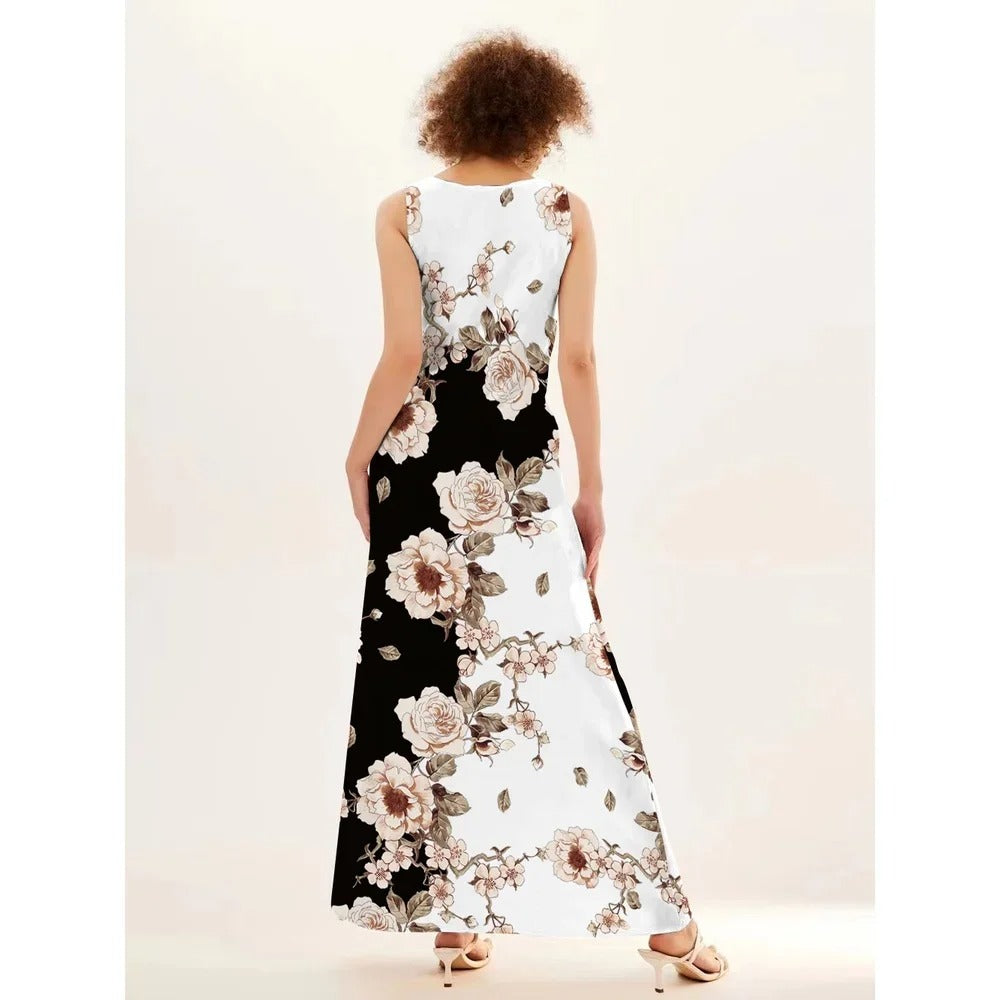 Dames bloemen bohemian mouwloze jurk