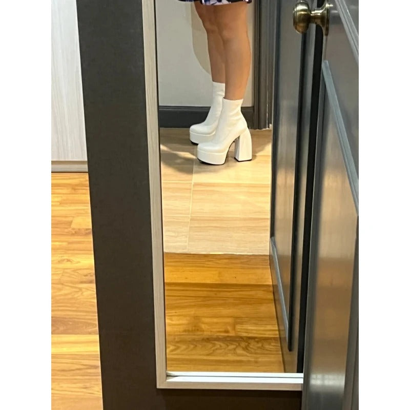 Vrouwen Chunky Heels Leren Laarzen