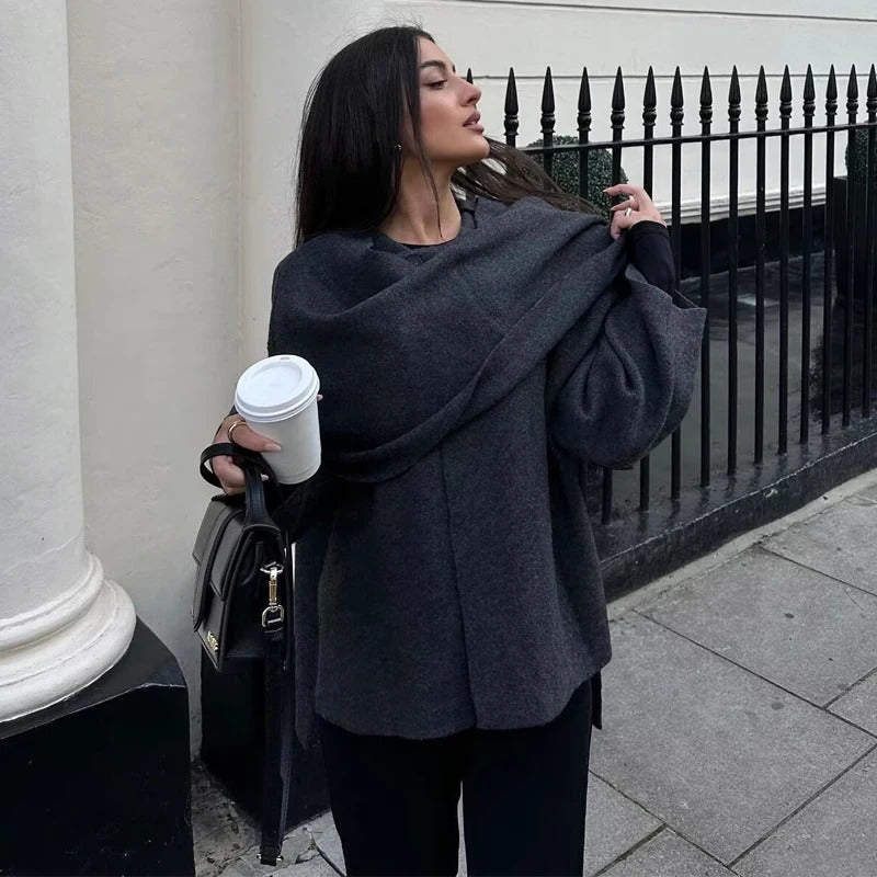 Asymmetrisch gewatteerd damesjack met lange mouwen