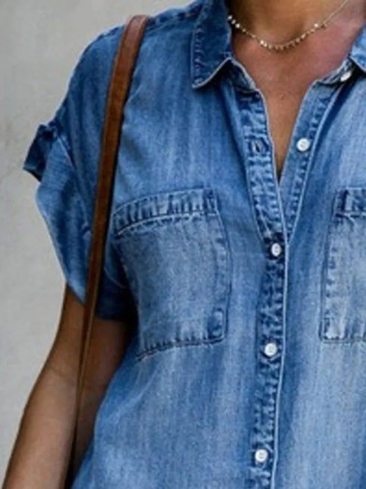 Casual losse denim overhemdjurk voor dames