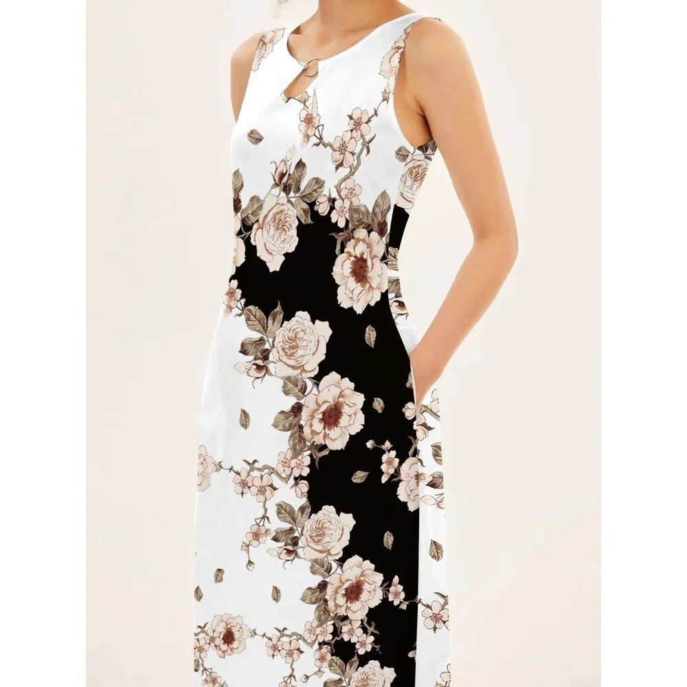 Dames bloemen bohemian mouwloze jurk