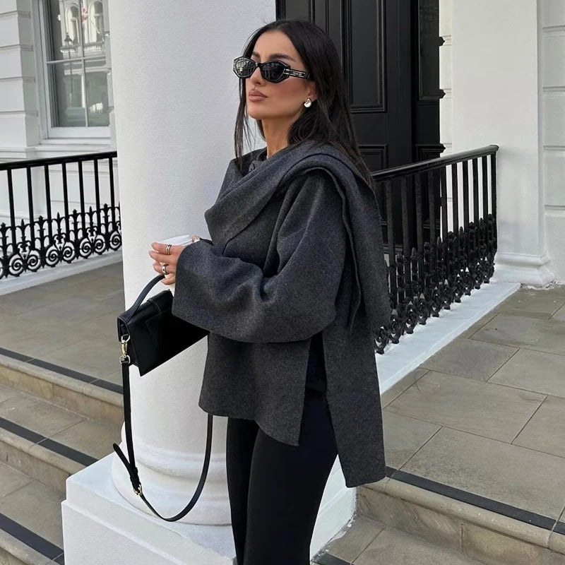 Asymmetrisch gewatteerd damesjack met lange mouwen