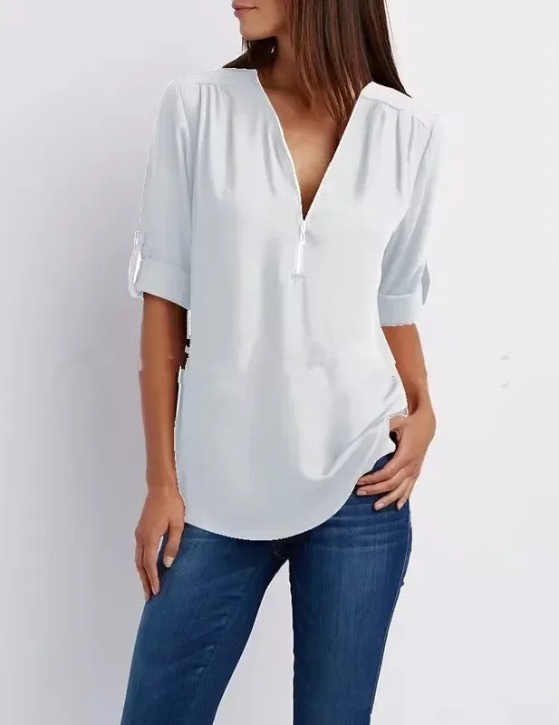 Vrouwen Blouse met Diepe V-Hals Chiffon