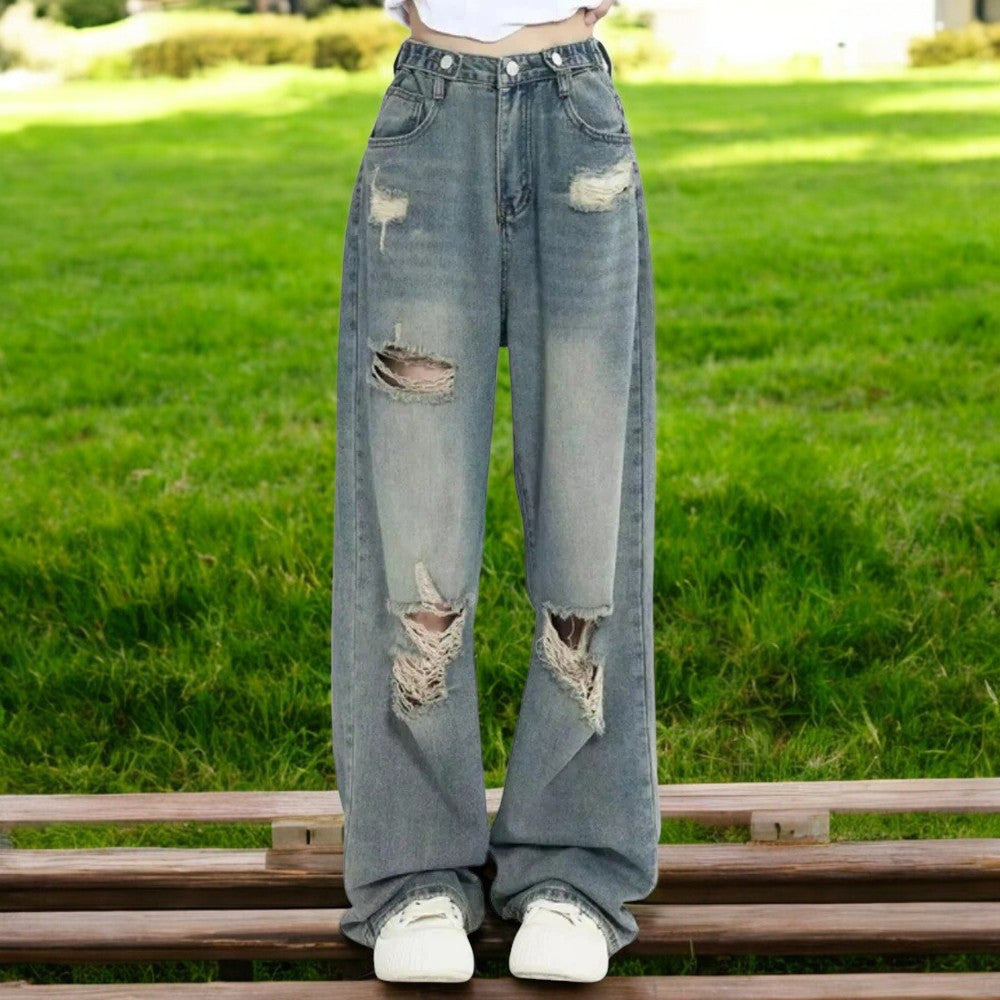 Gescheurde damesjeans met hoge taille