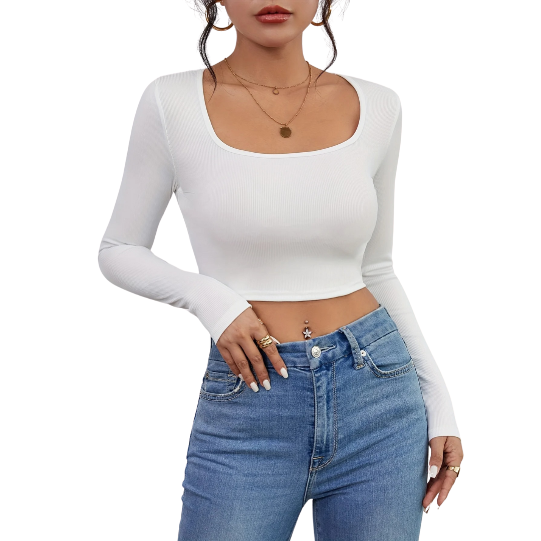 Dames-T-shirt met vierkante hals en slim fit