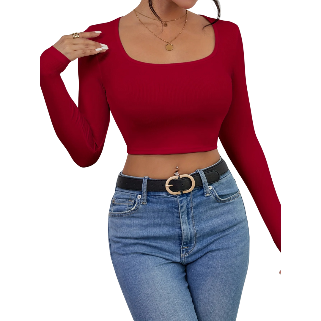 Dames-T-shirt met vierkante hals en slim fit