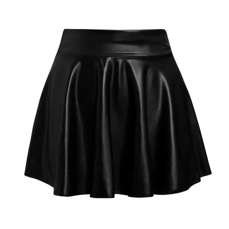 Vintage hoge taille geplooide leren rok