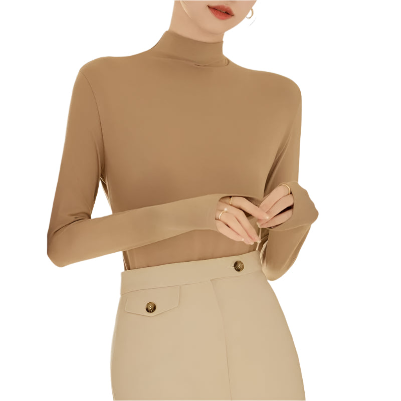 Dames-T-shirt met lange mouwen en hoge kraag