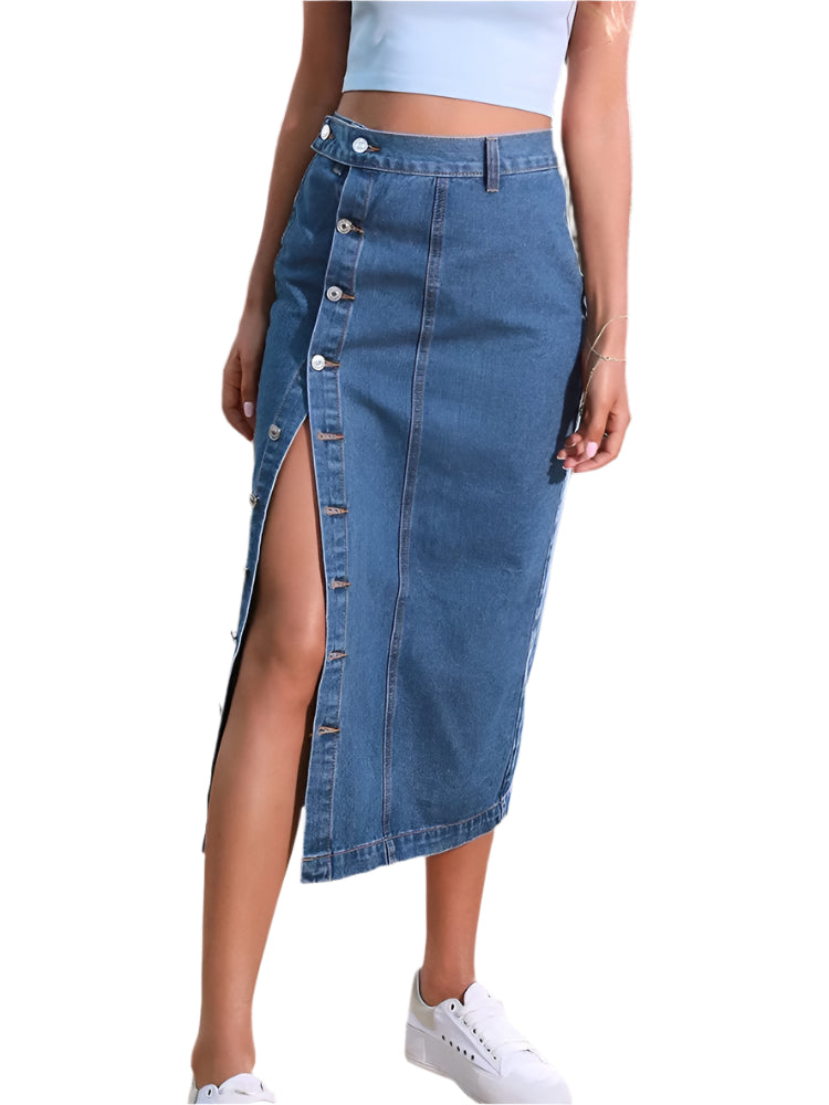 Dames High Waist Denim Bodycon Rok