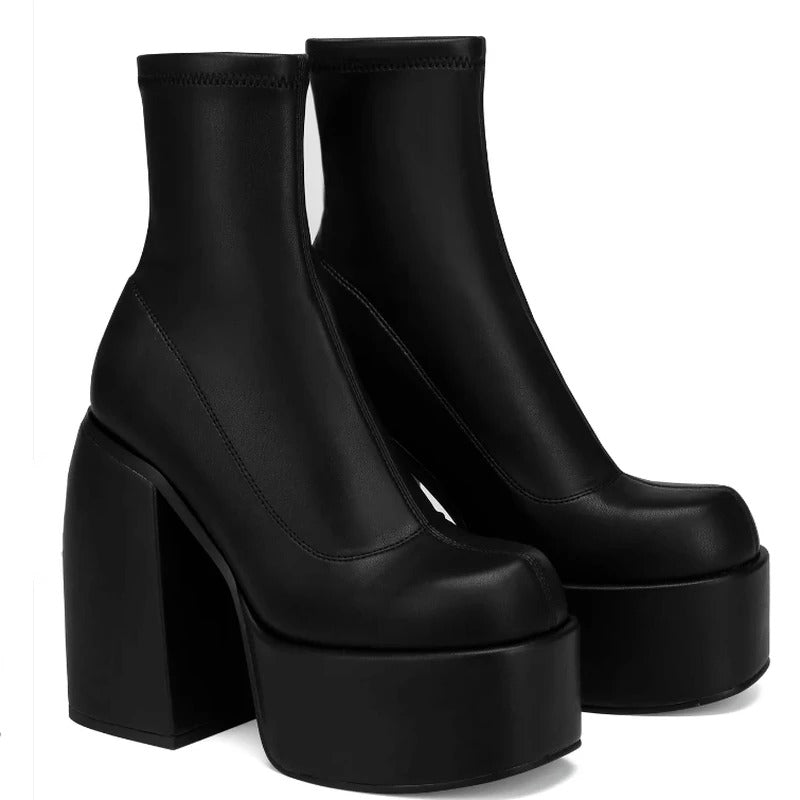 Vrouwen Chunky Heels Leren Laarzen