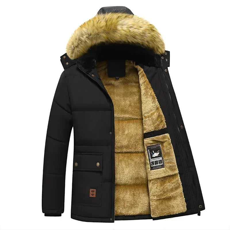 Herenjas met fleece gevoerde bontkraag