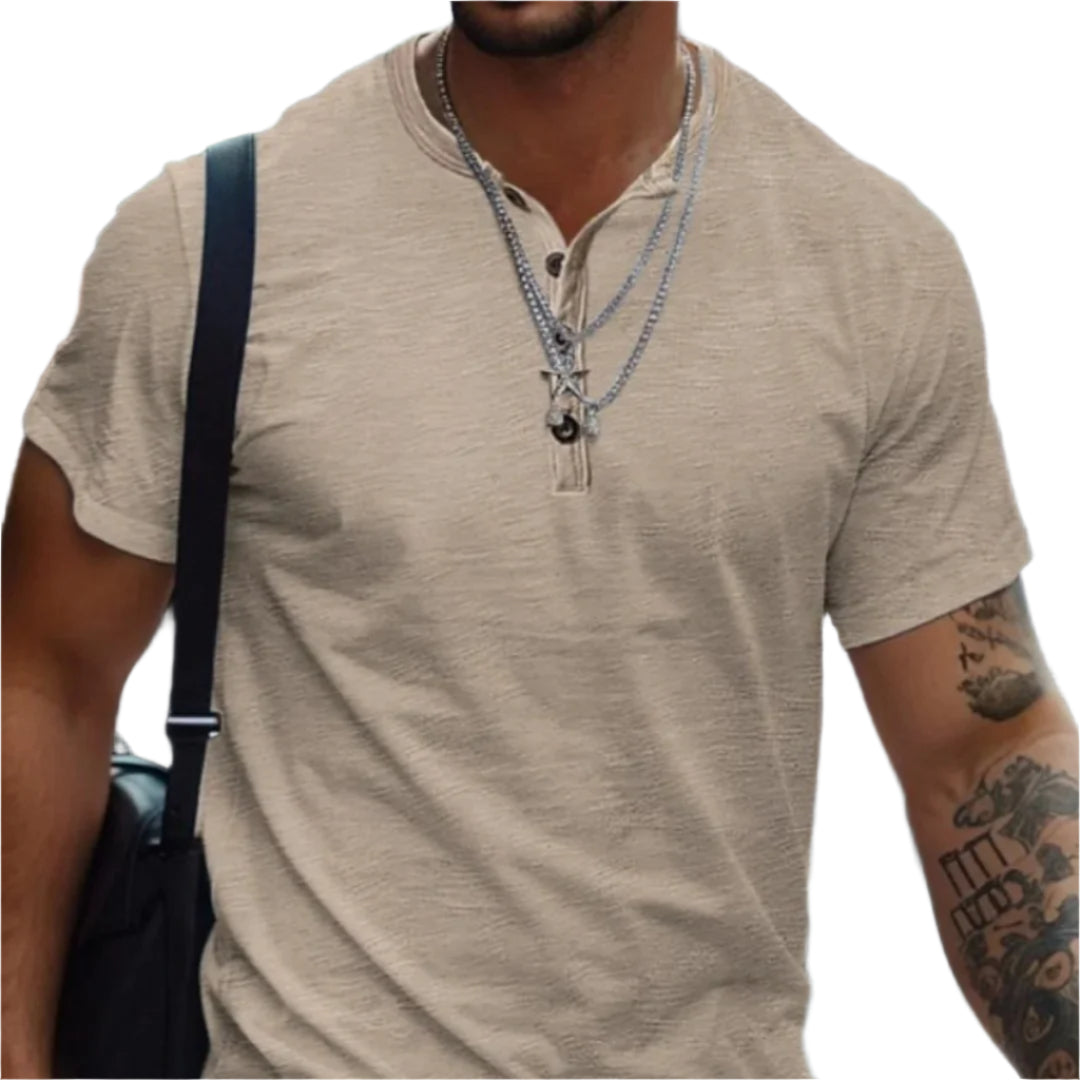 Heren kraagloos effen T-shirt